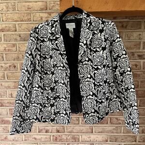 Villager‎ by Liz Claiborne Black White Rose Blazer  Women's 12 (f-135)
